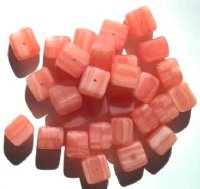 30 9x10mm Matte Dark Orange & White Marble Cube Beads